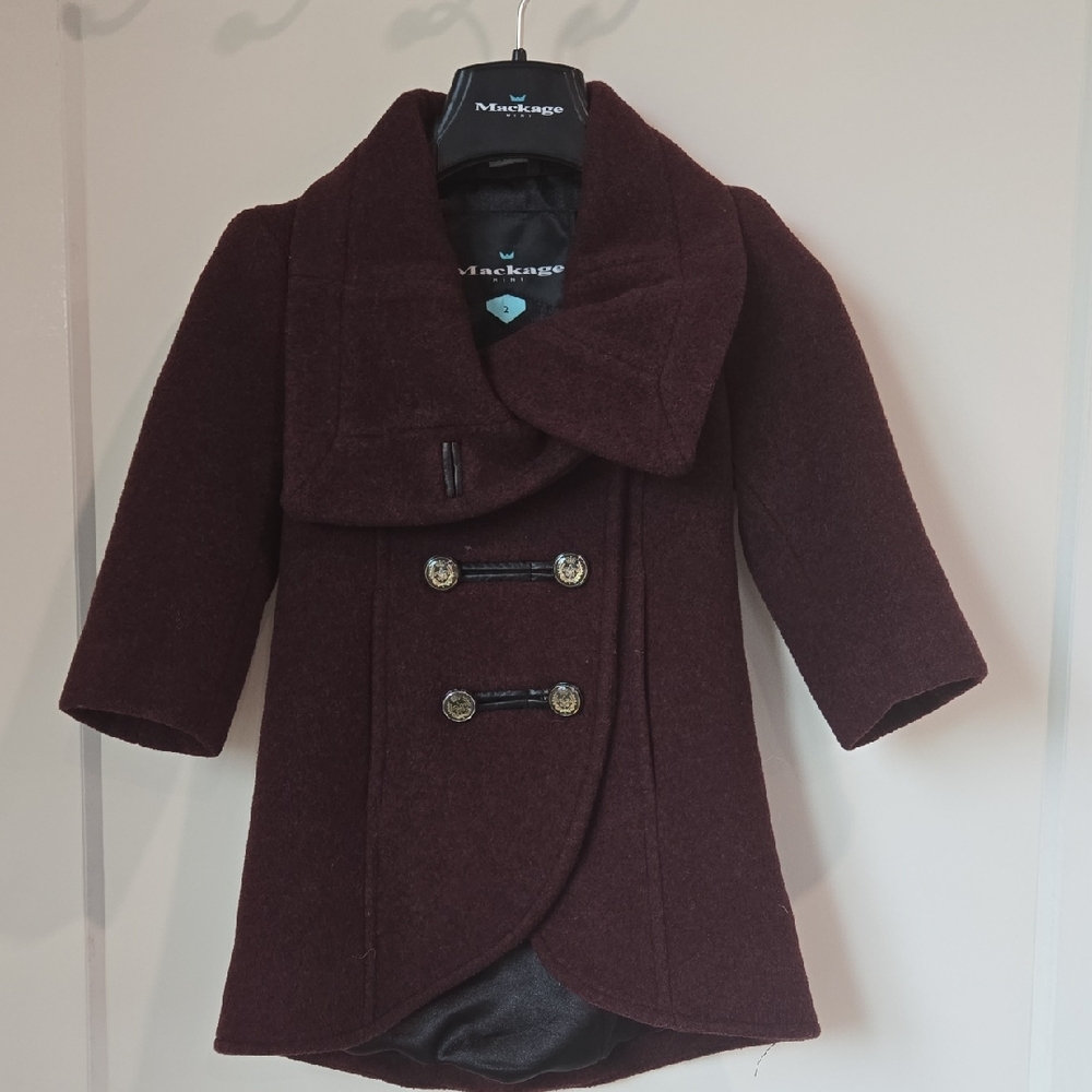 Authentic Mackage Mini Burgundy Wool And Cashmere Winter Coat Size 2 Toddler